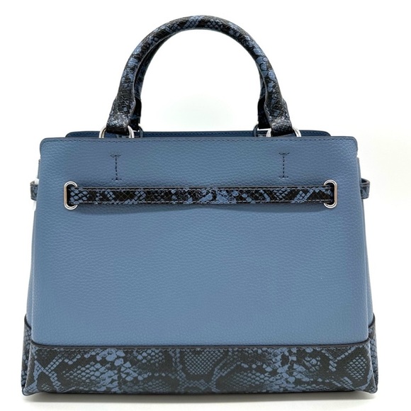Michael Kors Large Reed Leather Belted Satchel Crossbody Bag Blue Snakeskin - Picture 4 of 12